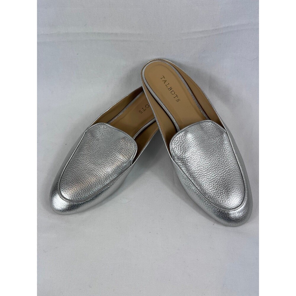 NWT Talbots Silver Frannie Mule Shoes, Soft Leather, Size 10